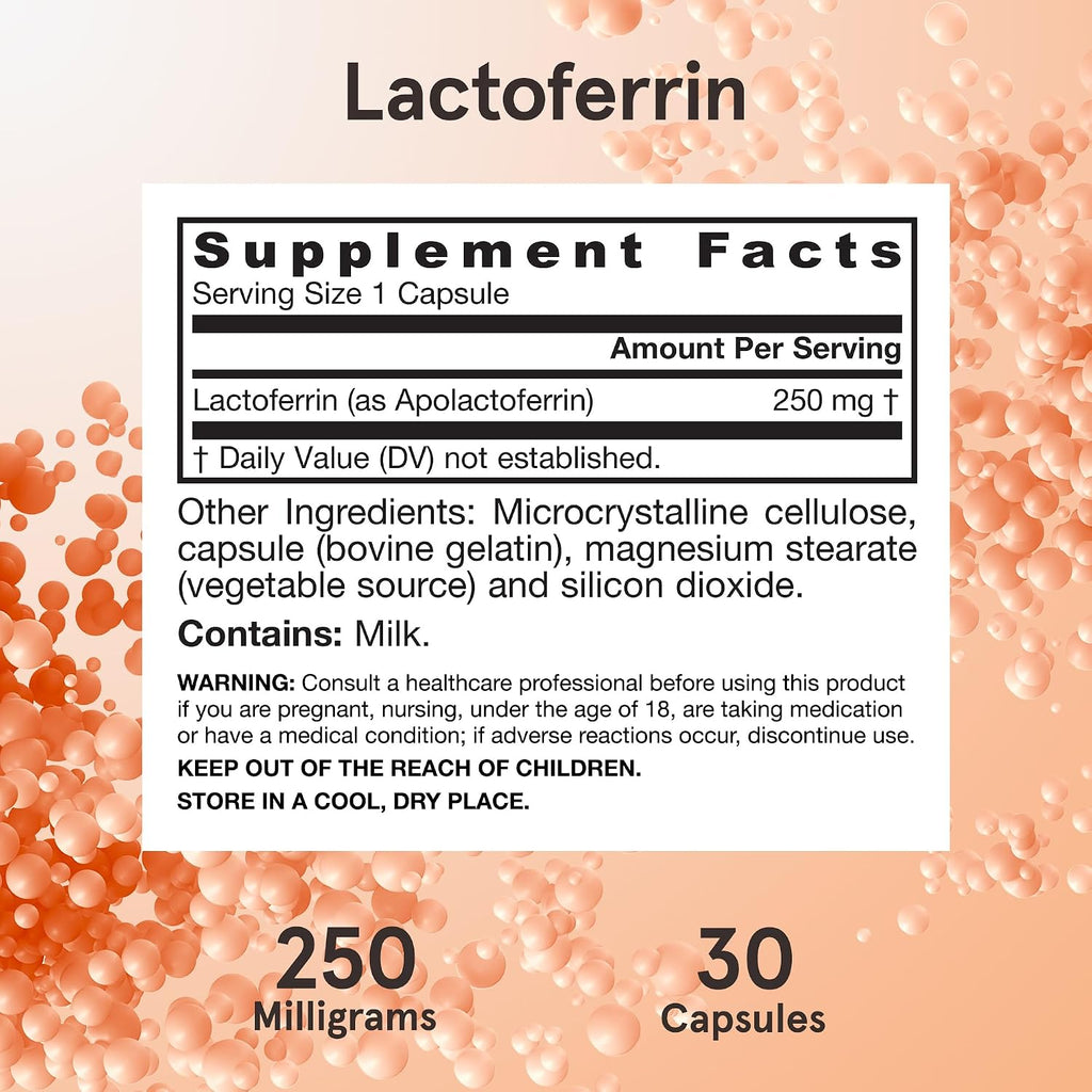 Jarrow Formulas Lactoferrina 250 mg - 30 Cápsulas - Apoyo Inmunitario y Absorción de Hierro