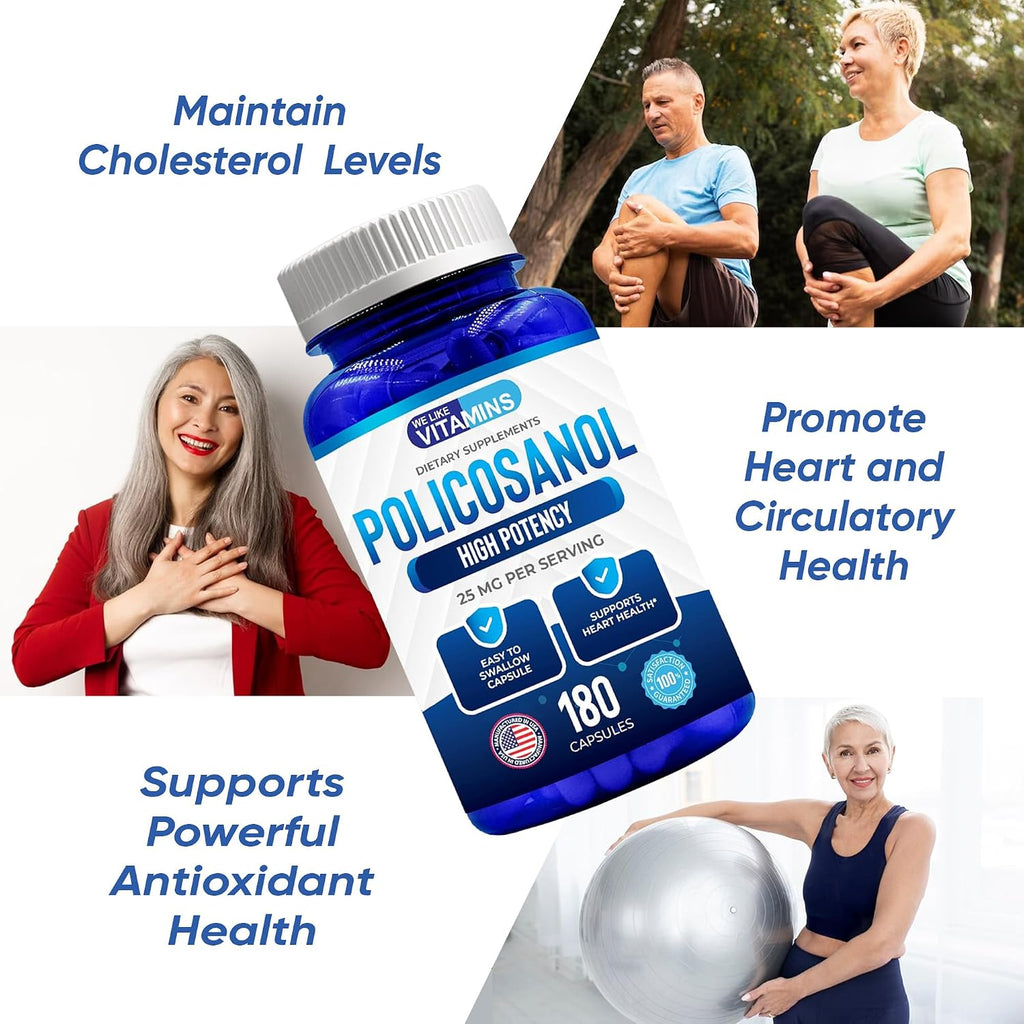 Policosanol 25mg - 180 Cápsulas - Suplemento Alimenticio de Caña de Azúcar - No OGM y Sin Gluten