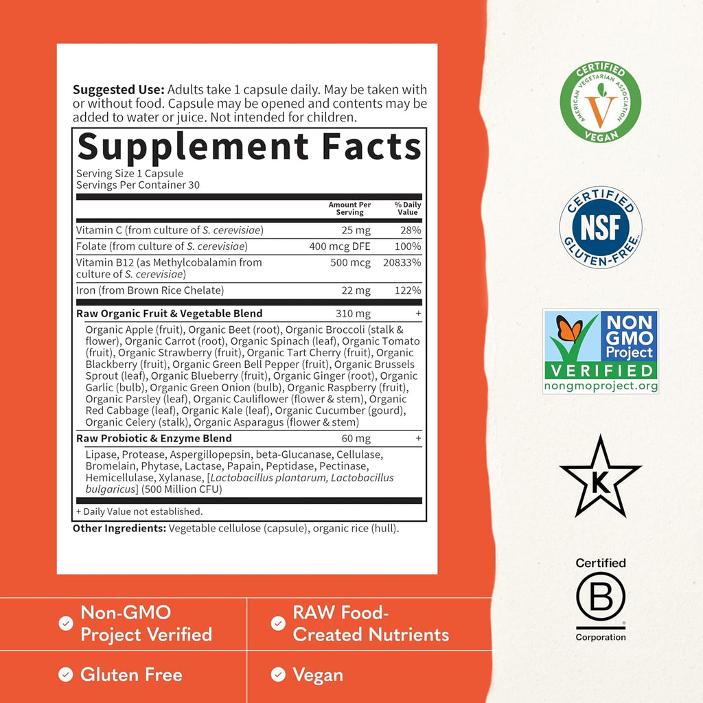 Garden of Life Vitamin Code Raw Iron - 30 Cápsulas Veganas