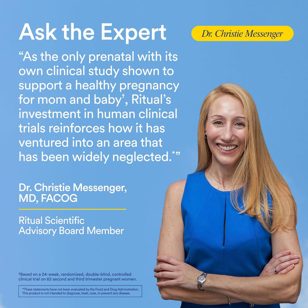 Ritual Multivitamínico Prenatal para Mujeres - Cápsulas Veganas con Folato, Colina, Omega-3 DHA y Hierro - 60 Cápsulas (30 Dosis)