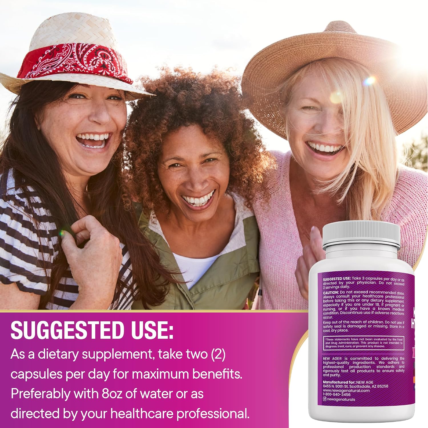 NEW AGE Cápsulas de Colágeno con Biotina, Keratina, Saw Palmetto y Ácido Hialurónico - 90 unidades