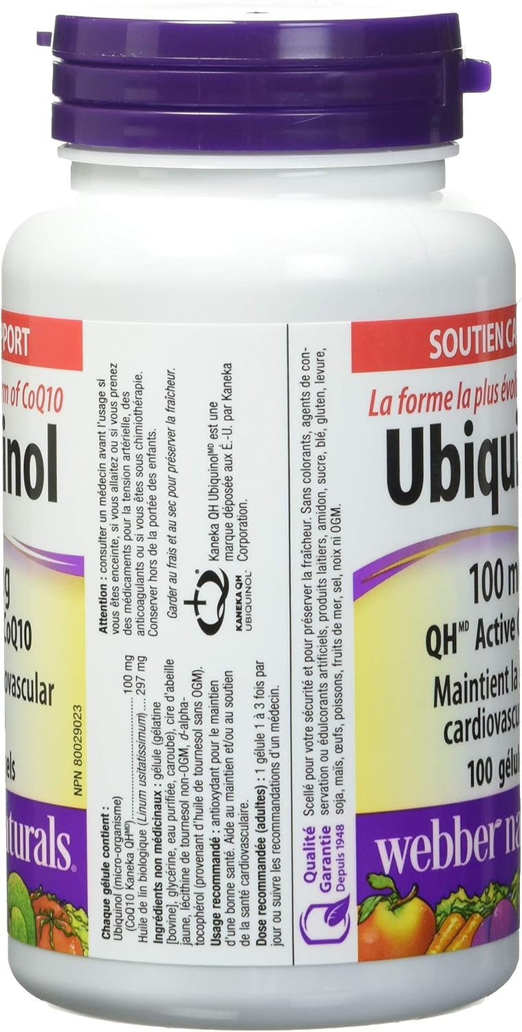 Webber Naturals Ubiquinol 100mg QH Active CoQ10, 100 softgels