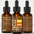 NUSAVA Organic Vitamin D3 K2 Drops with MCT Oil & Omega 3 - 5000 IU, Chocolate, 2 Pack, 2 Fl Oz