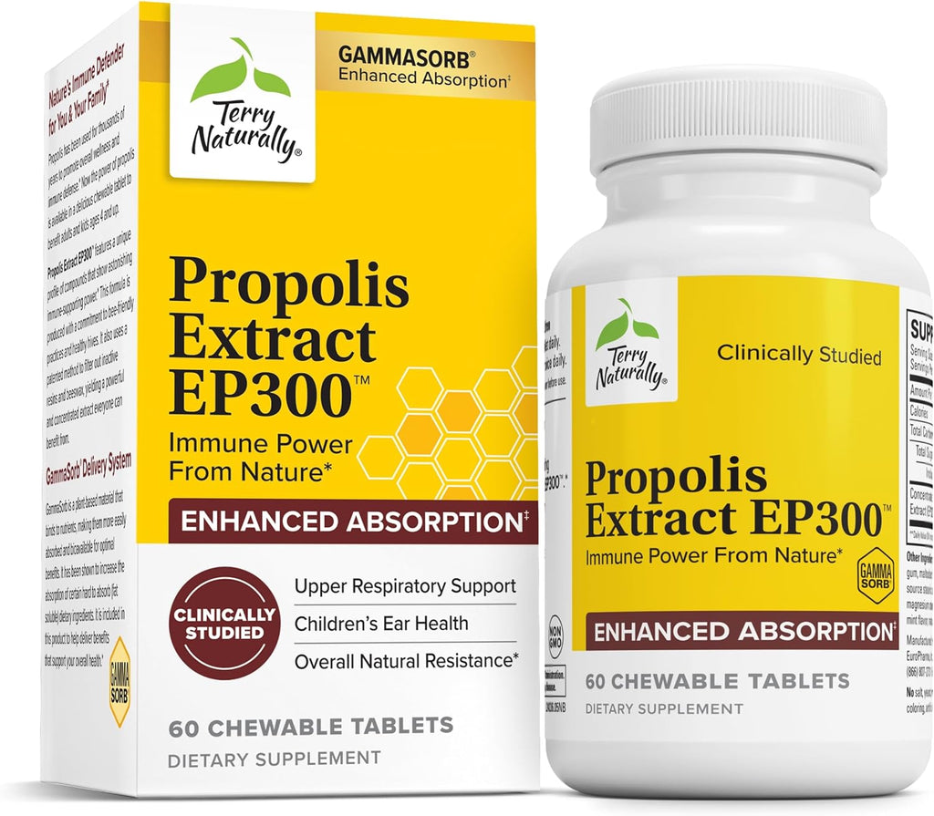 Terry Naturally Propolis Extract EP300 - 60 Comprimidos Masticables para Apoyo Inmunitario y Respiratorio