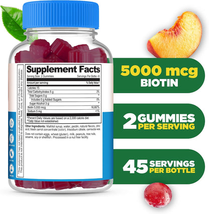 Lifeable Gominolas de Biotina 5000mcg Sin – Contribuye al funcionamiento normal del sistema nervioso. – Image 2