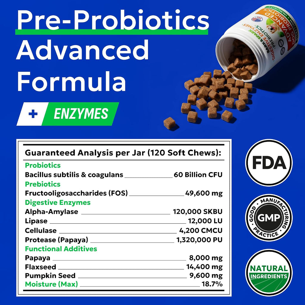 Bark&Spark Masticables Probióticos para Perros - 60 Mil Millones de UFC - 120 Unidades