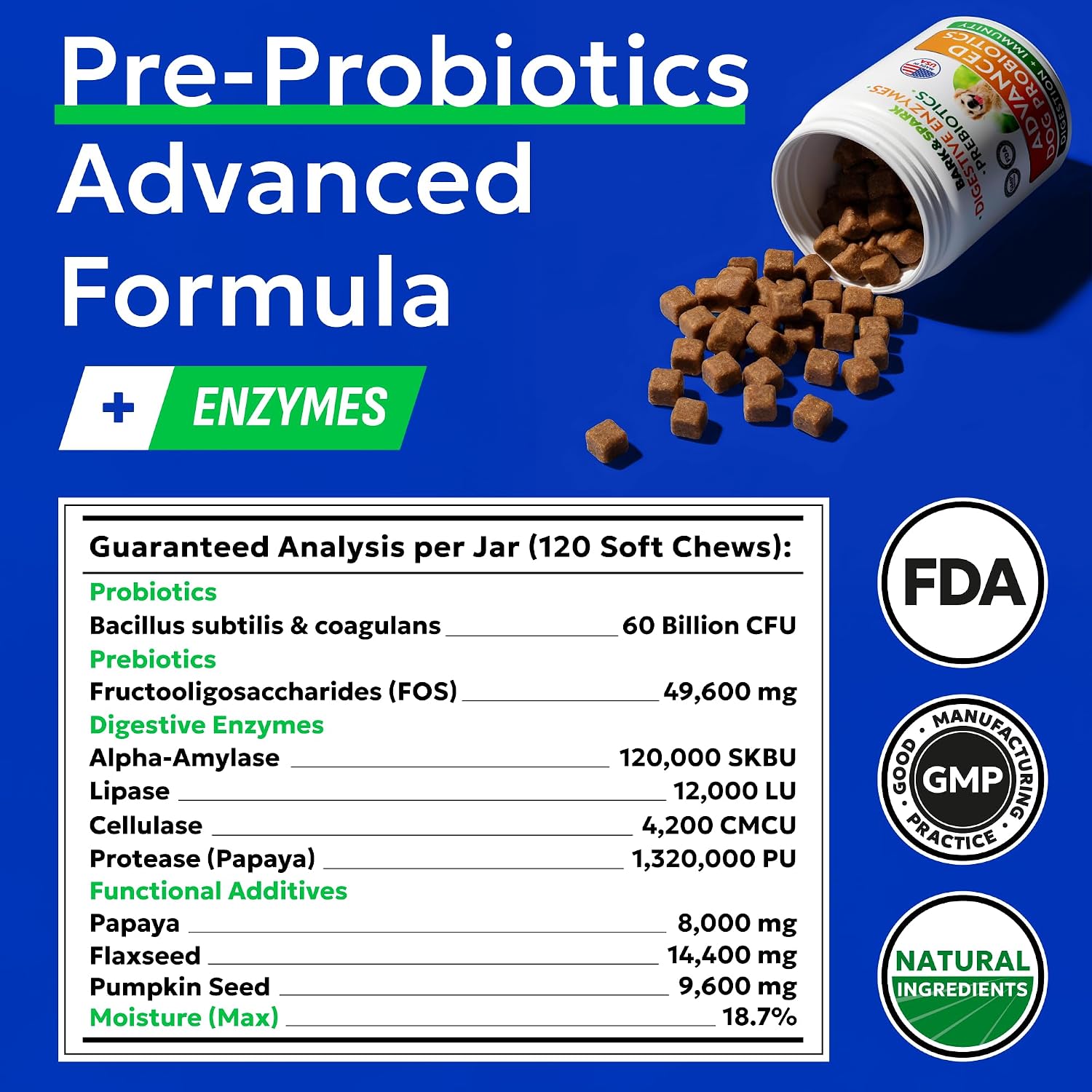 Bark&Spark Masticables Probióticos para Perros - 60 Mil Millones de UFC - 120 Unidades