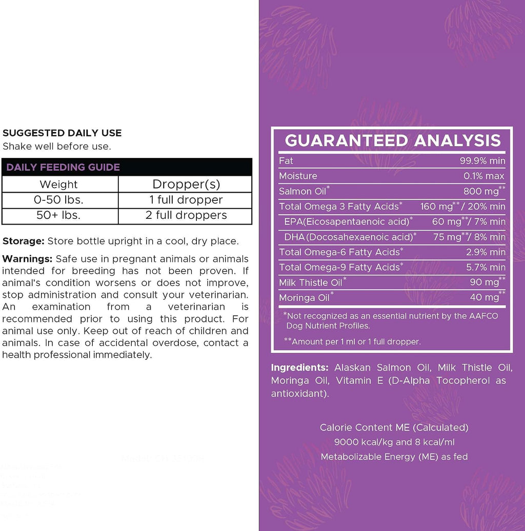 Cardo Mariano para Perros Apoyo Hepático - 60 ml Suplemento Líquido con Aceite de Salmón de Alaska Salvaje y Aceite de Moringa