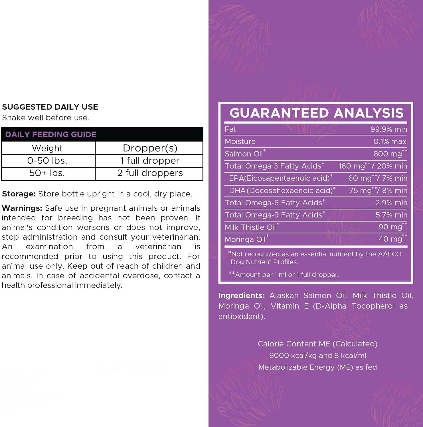 Cardo Mariano para Perros Apoyo Hepático - 60 ml Suplemento Líquido con Aceite de Salmón de Alaska Salvaje y Aceite de Moringa