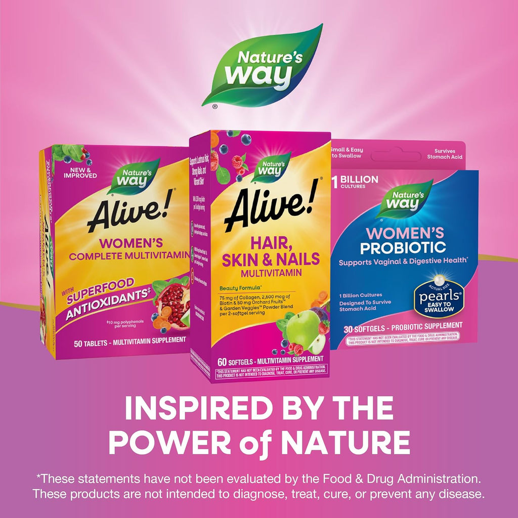 Nature's Way Alive! Multivitamínico para Cabello, Piel y Uñas con Colágeno y Biotina, 60 Cápsulas Blandas