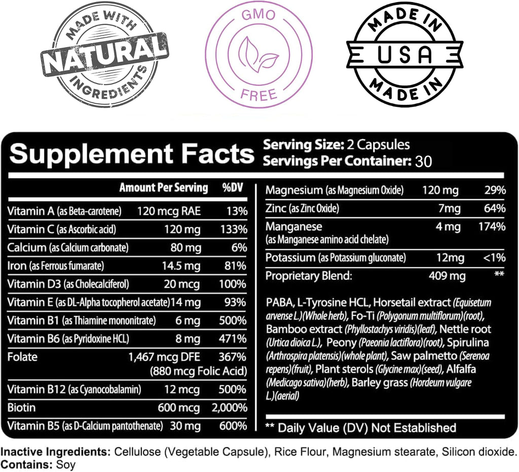 Kaya Naturals Biotina con Vitaminas para Cabello, Piel y Uñas