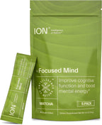 ION* Intelligence of Nature Focused Mind Nootropic Powder Drink Mix - Brain Boost con Matcha para Memoria, Concentración y Relajación - 20 Sobres