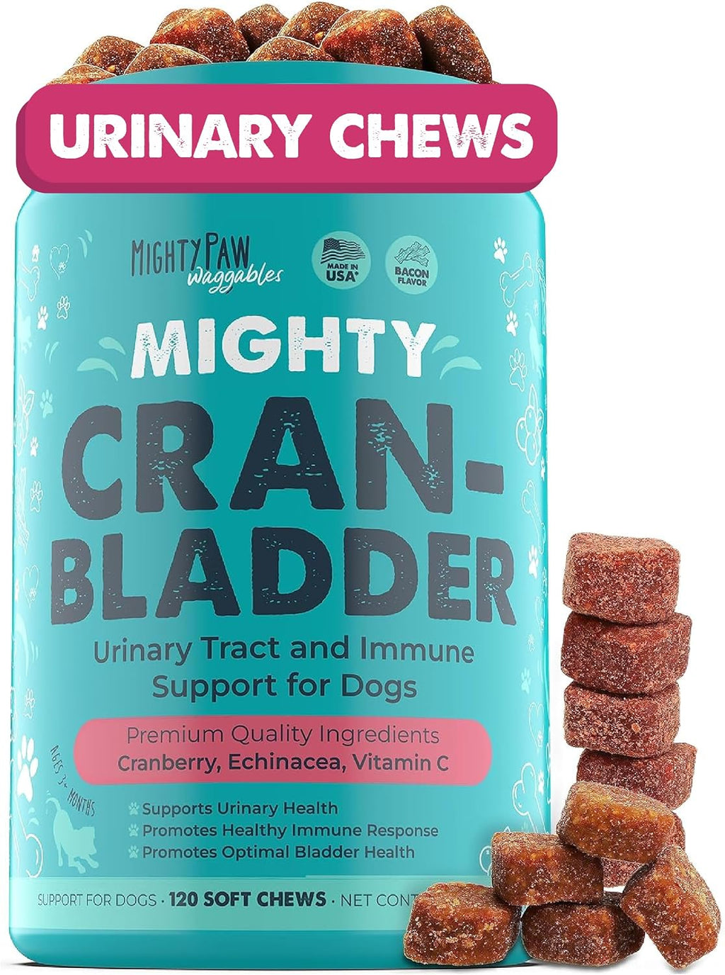 Mighty Paw Waggables Cran-Bladder - Complemento de arándano para perros (120 unidades)