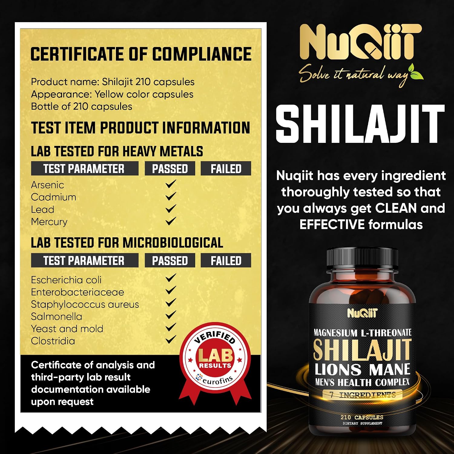 Magnesio con Lion's Mane, Shilajit, Ashwagandha, Raíz de Maca y Complejo de Salud Masculina - 210 Cápsulas