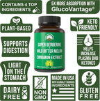 Ultra High Strength 4-in-1 Super Berberine con GlucoVantage, Melón Amargo, Canela y Cromo - Cápsulas Veganas