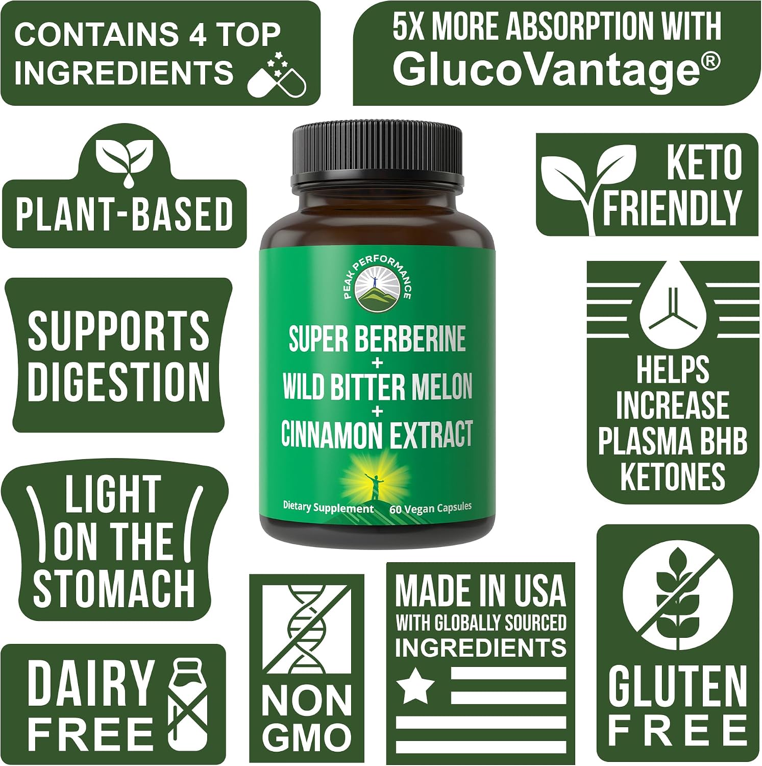 Ultra High Strength 4-in-1 Super Berberine con GlucoVantage, Melón Amargo, Canela y Cromo - Cápsulas Veganas