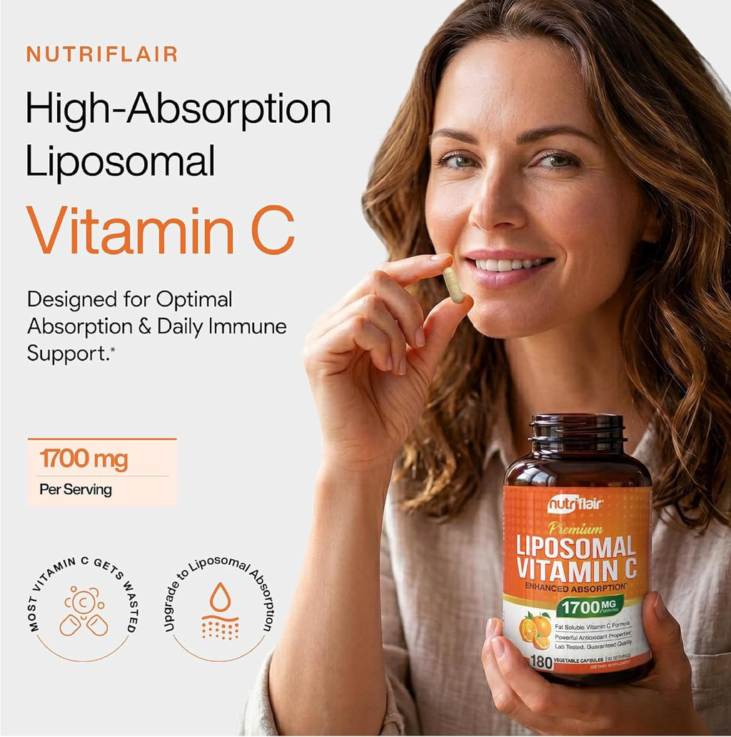 NutriFlair Vitamina C Liposomal 1700 mg, 180 Cápsulas - Alta Absorción