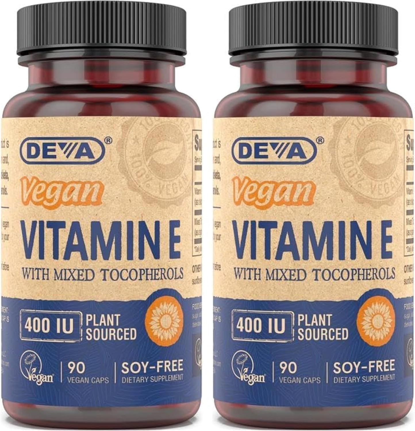 DEVA Vitamina E Natural 400 UI con Tocoferoles Mixtos - 180 Cápsulas Vegetales (2 x 90)