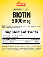 Sundance Biotina 5000 mcg de Disolución Rápida - 30 Comprimidos Sublinguales Sabor Frutos del Bosque Naturales