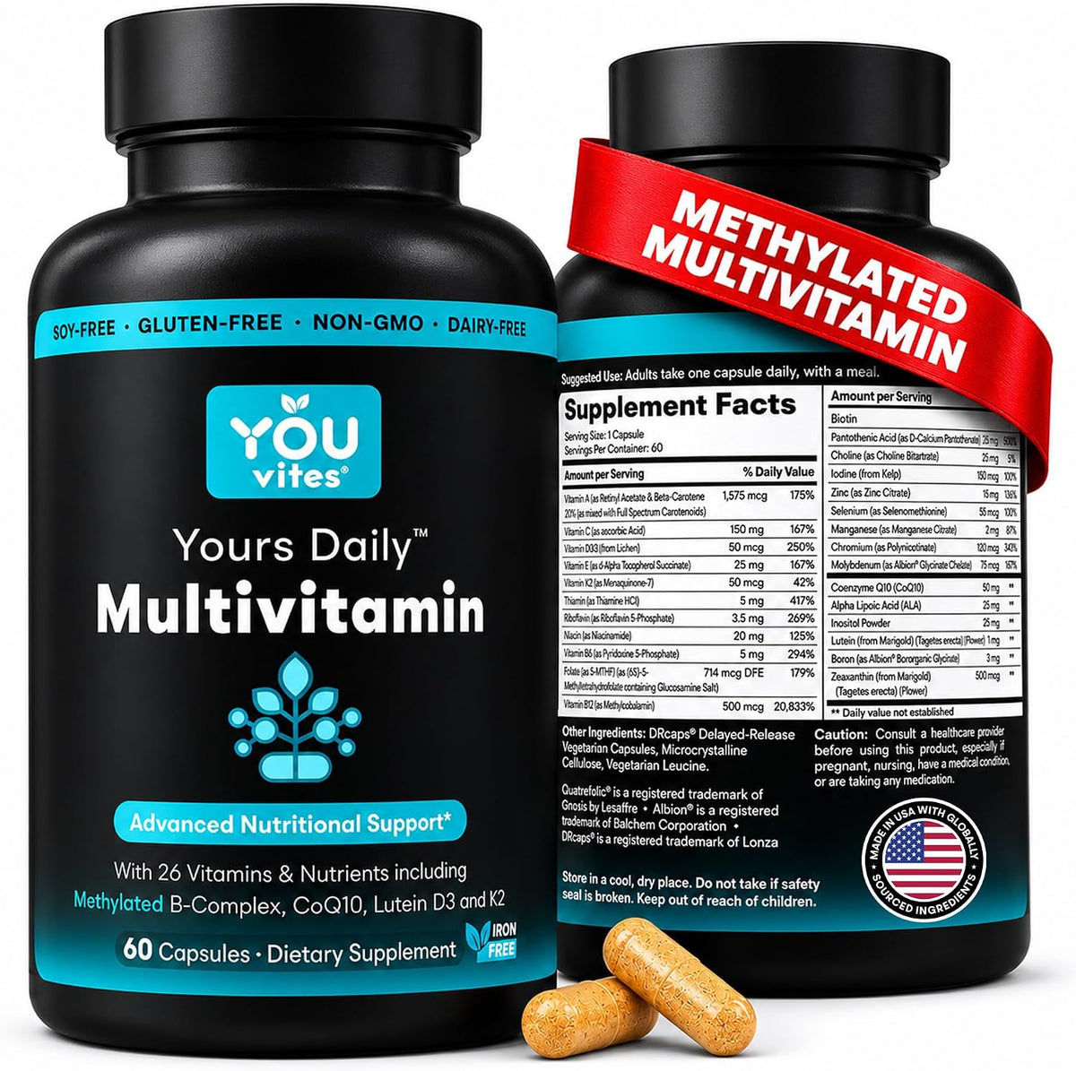 Multivitamínico Metilado MTHFR sin Hierro - – La vitamina C contribuye al funcionamiento normal del sistema – Image 1