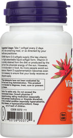 NOW Foods Vitamina D3 5000 UI - 120 Cápsulas Blandas, Pack de 2