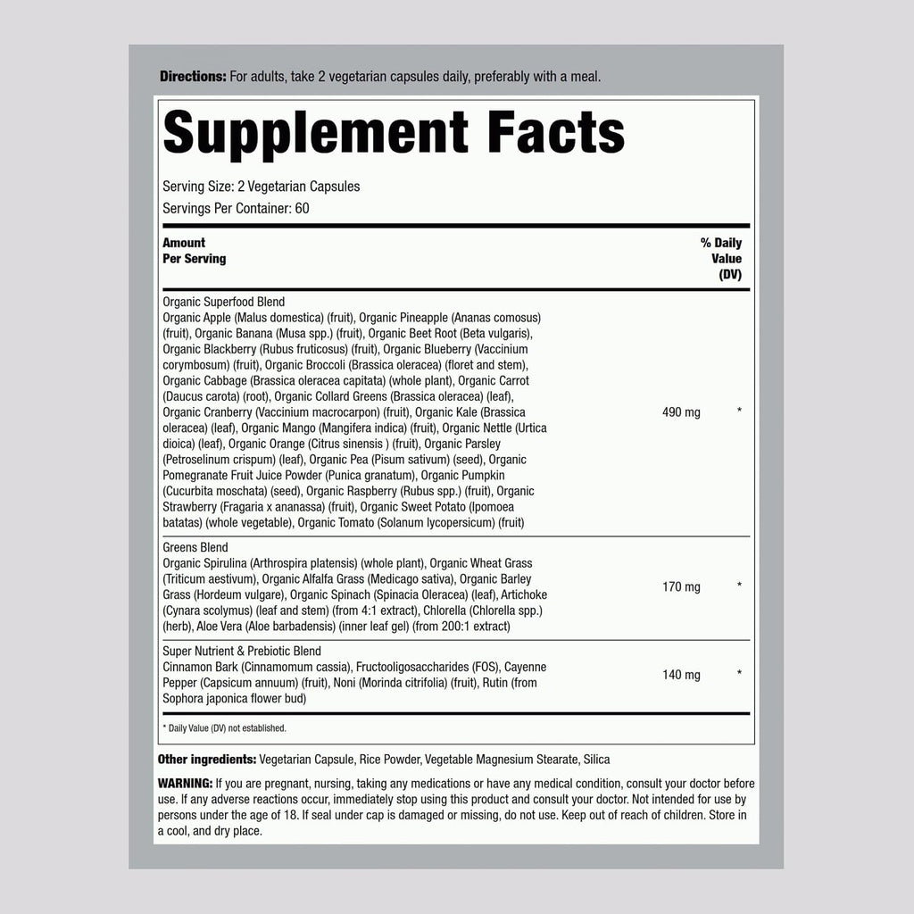 Piping Rock Frutas y Verduras - 120 Cápsulas - Suplemento Antioxidante con Prebióticos