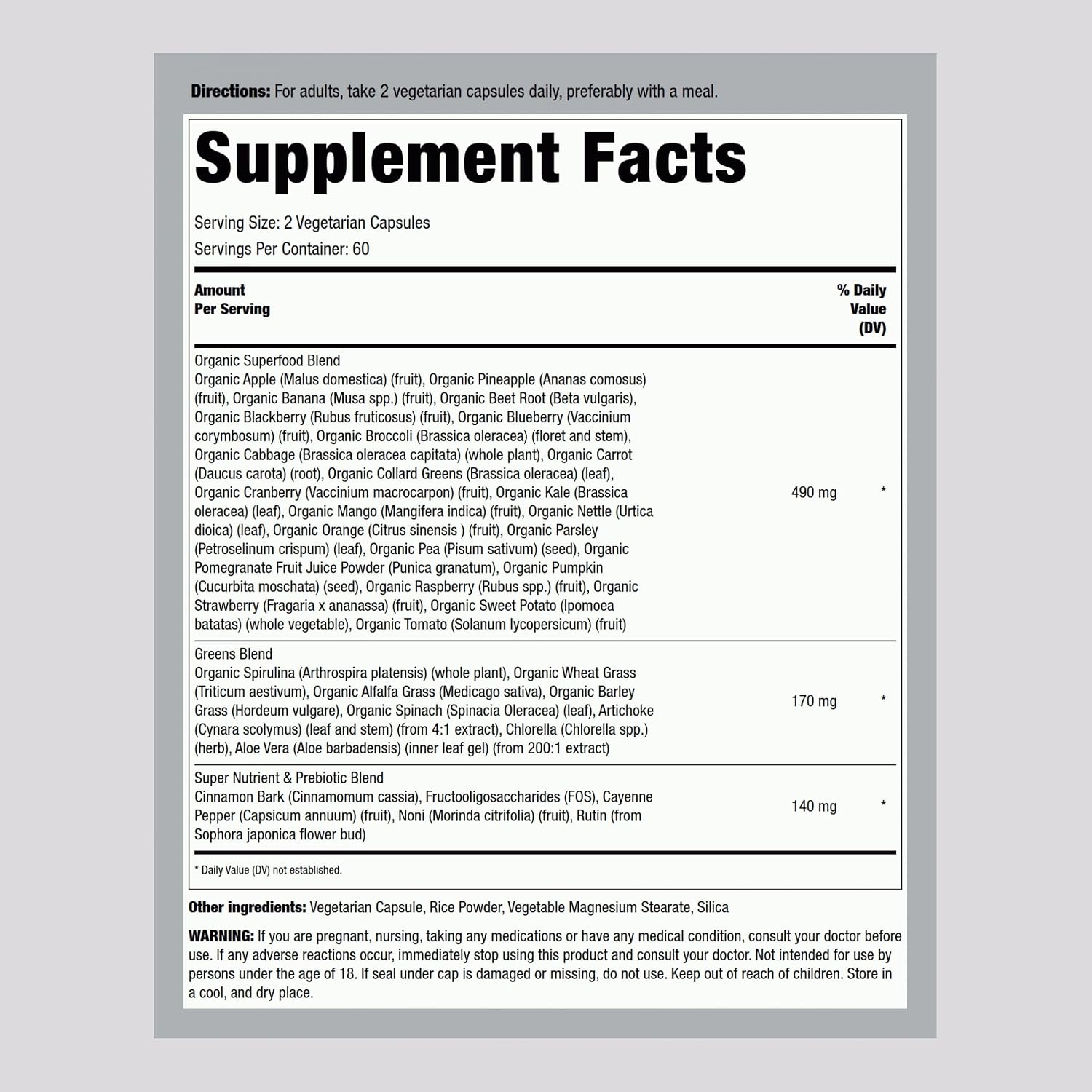 Piping Rock Frutas y Verduras - 120 Cápsulas - Suplemento Antioxidante con Prebióticos