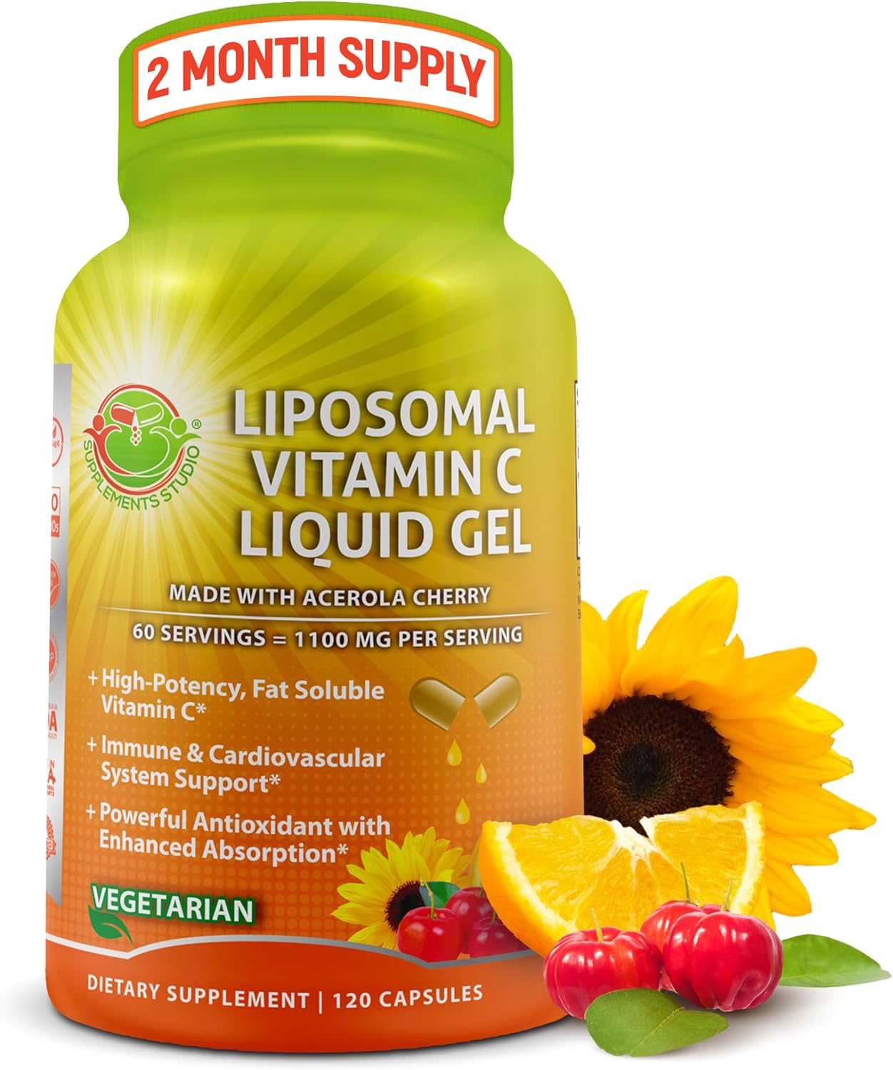 Vitamina C Liposomal 1100 mg con Acerola Orgánica – 120 Cápsulas Líquidas de Gel