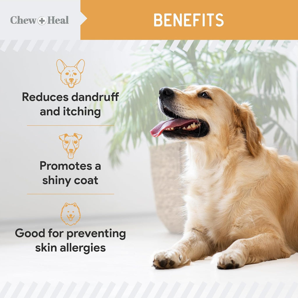 Chew + Heal Labs Aceite de Pescado Salvaje Omega 3 para Perros - 360 Mini Cápsulas Blandas de 300mg para Piel y Pelo Saludables