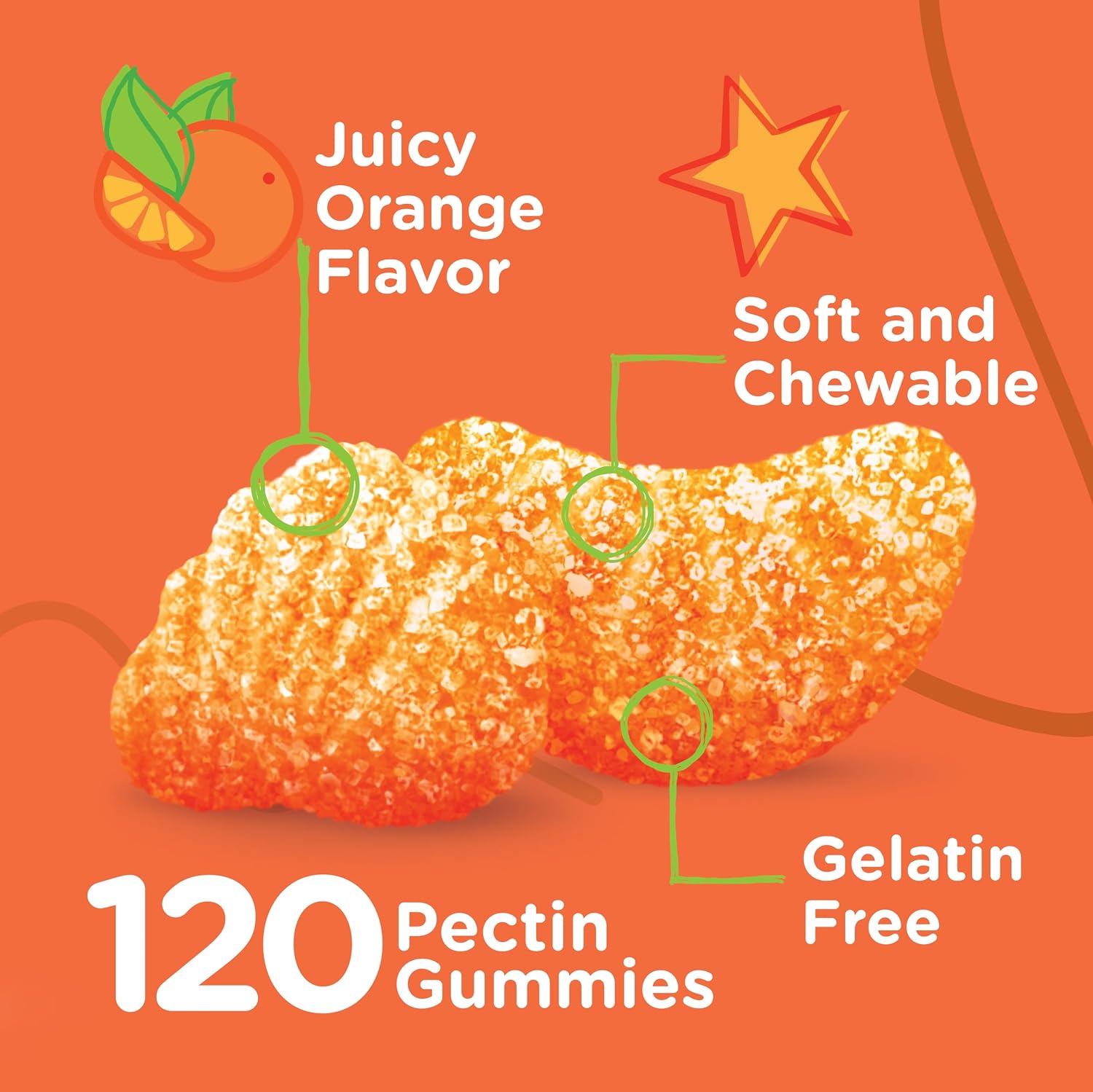 Viteey Gomitas de Vitamina C para Niños - Sabor Naranja - 120 Unidades - Vegano, Sin Gluten, Sin Gelatina
