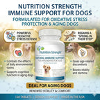 Nutrition Strength Immune Support for Dogs - Turkey Tail, Reishi, Shiitake, Maitake Mushroom Complex - Senior Dog Health - 120 Chewable Tablets