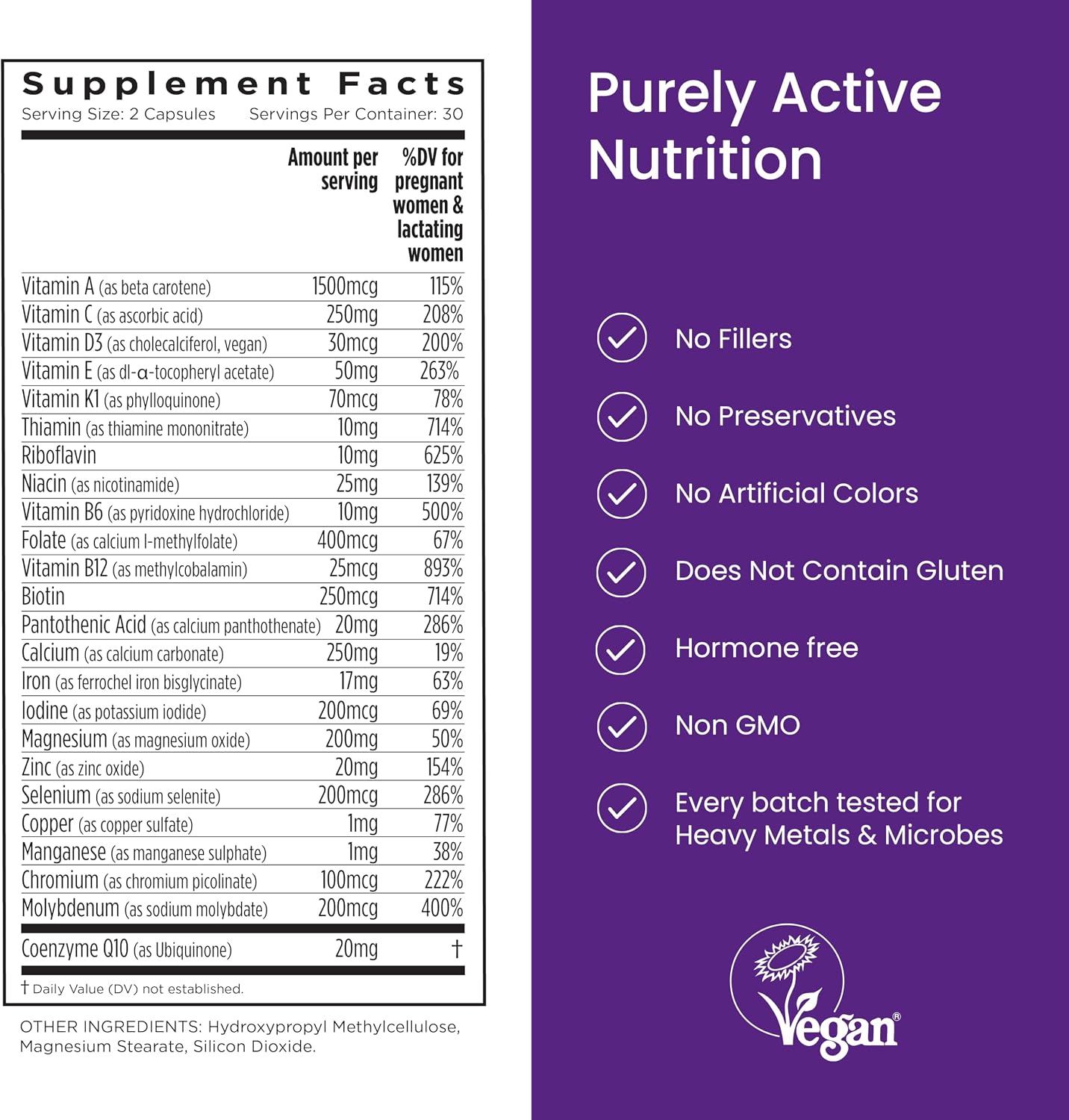 Proceive Vitaminas para la Lactancia para Nuevas Mamás, Suplemento Postnatal Después del Parto, con 24 Nutrientes Clave, 1 Mes de Suministro, Vegano, 60 Cápsulas