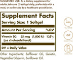 Solgar Vitamina D3 (Colecalciferol) 1000 UI, 250 Cápsulas Blandas