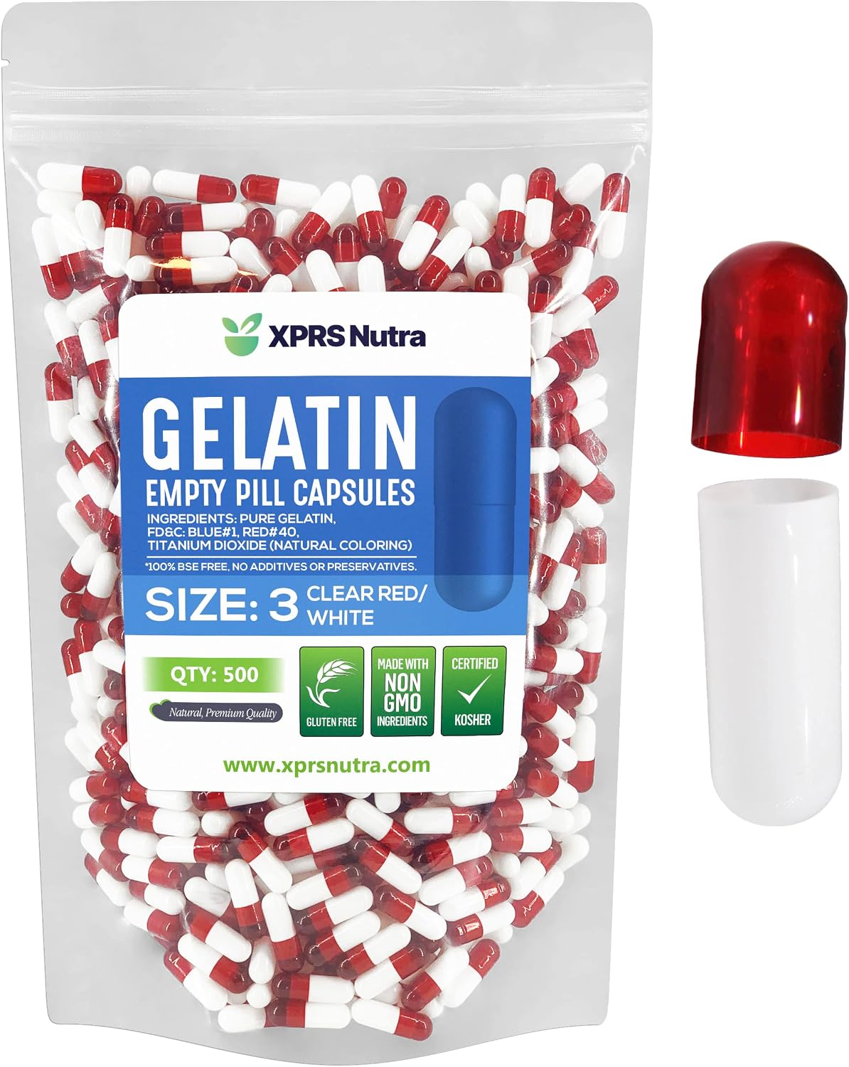 Cápsulas Vacías de Gelatina Tamaño 3 - XPRS Nutra - 500 Unidades