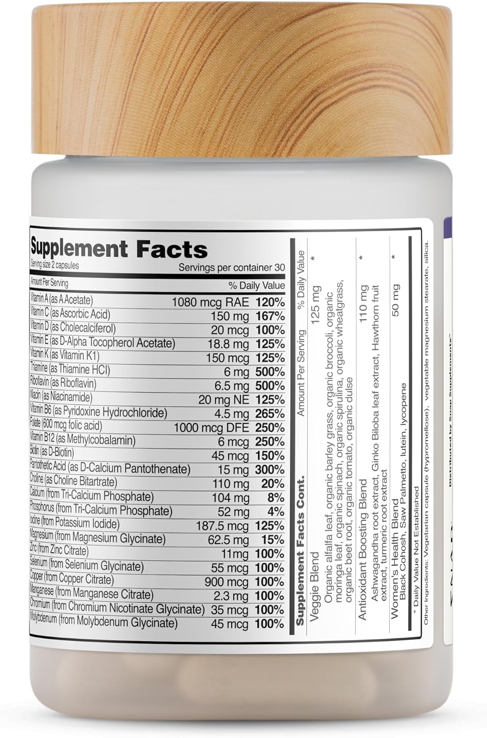 Snap Supplements Multivitamínico Diario para Mujeres, 60 Cápsulas