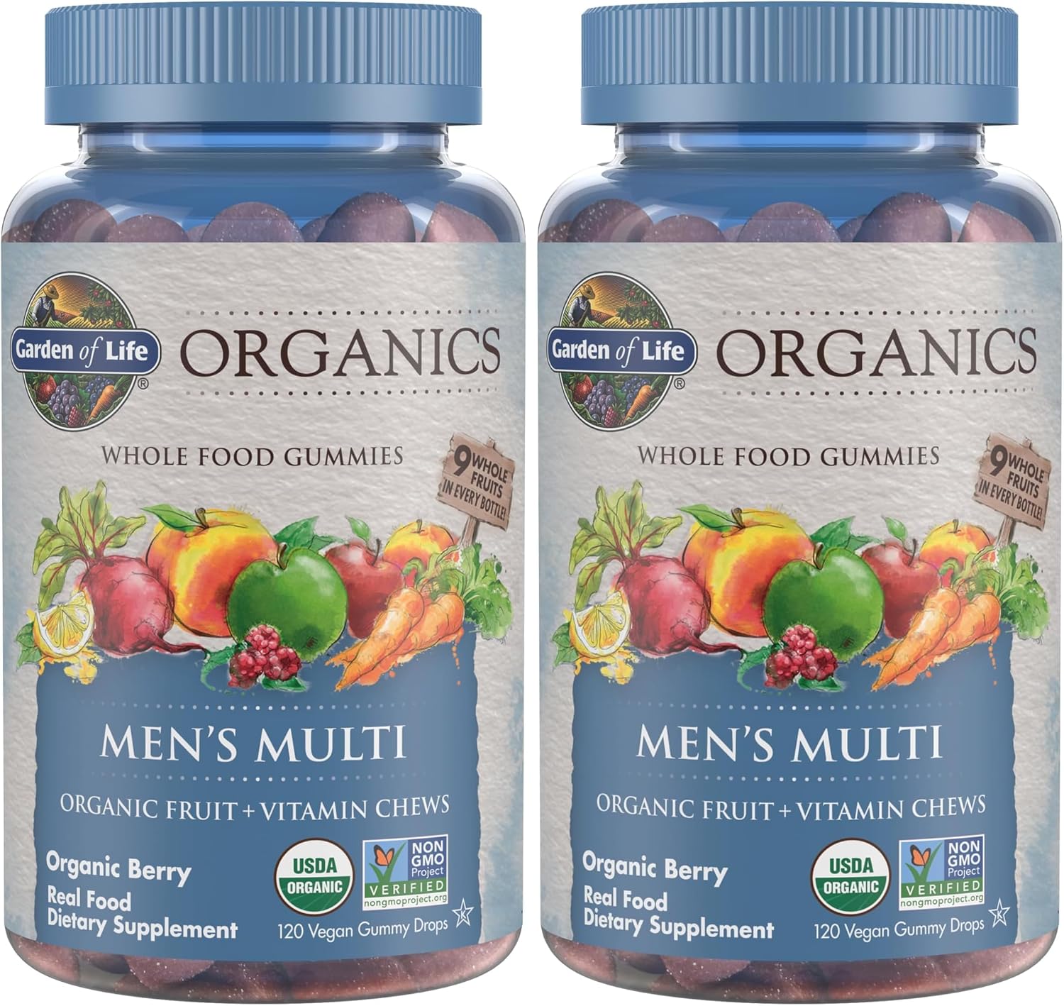 Garden of Life Organics Vitaminas Gomitas para Hombres con Sabor a Bayas – Multivitamínico para Hombres con Metil B12, C y D3, Orgánico del USDA, Sin OGM, Vegano, 120 Gomitas