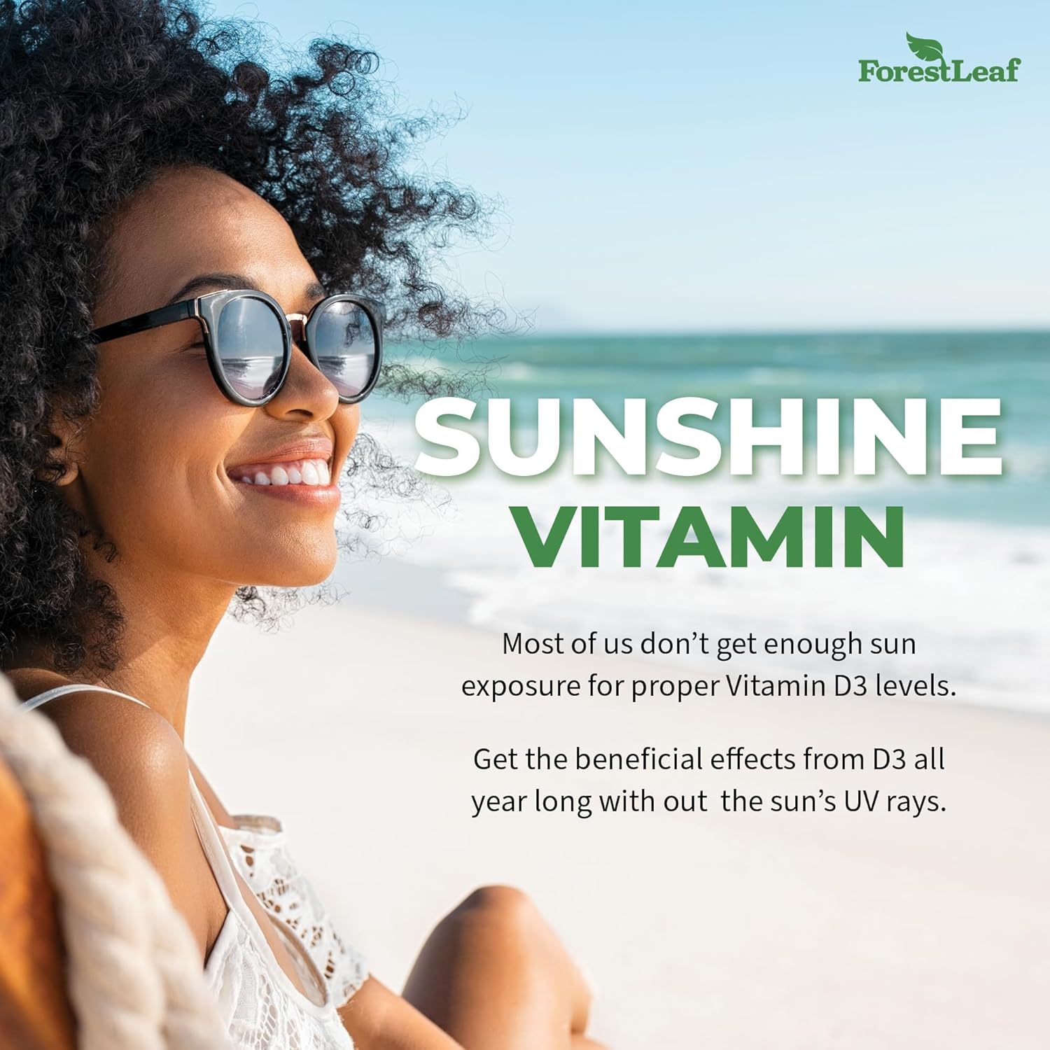 ForestLeaf Vitamina D3 50,000 UI | Suplemento de Vitamina D para Huesos, Dientes, Sistema Inmunitario | Dosis Semanal, 120 Cápsulas