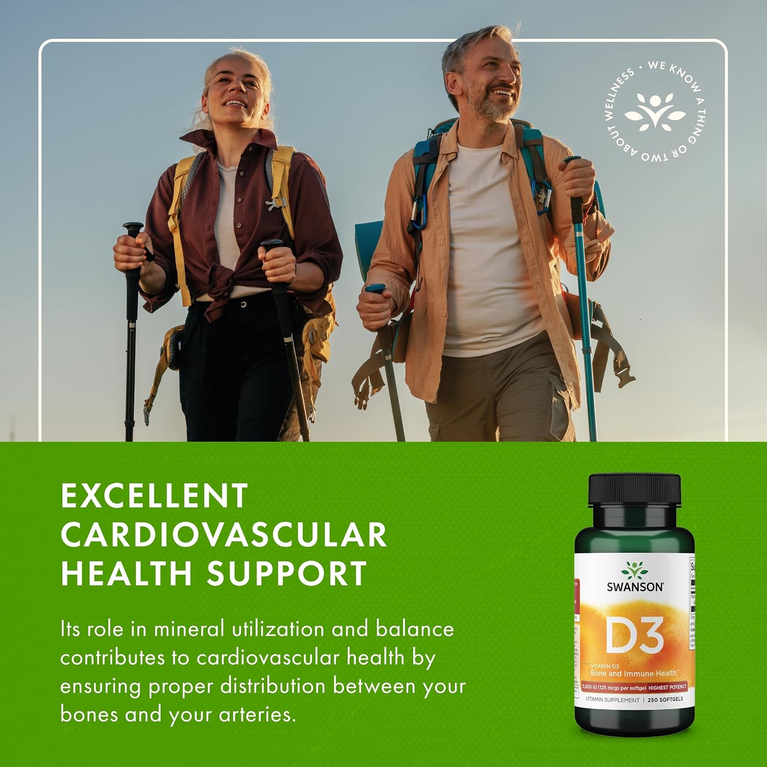 Swanson Vitamina D3 5000 IU - 250 Cápsulas Blandas (2 Envases)