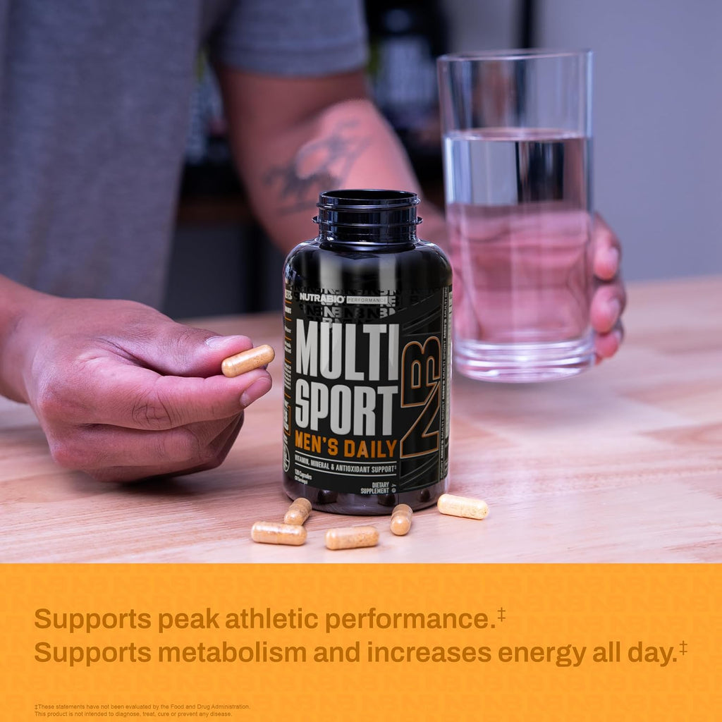 NutraBio MultiSport Men's Multivitamin - 33 Vitamins and Minerals - 120 Capsules