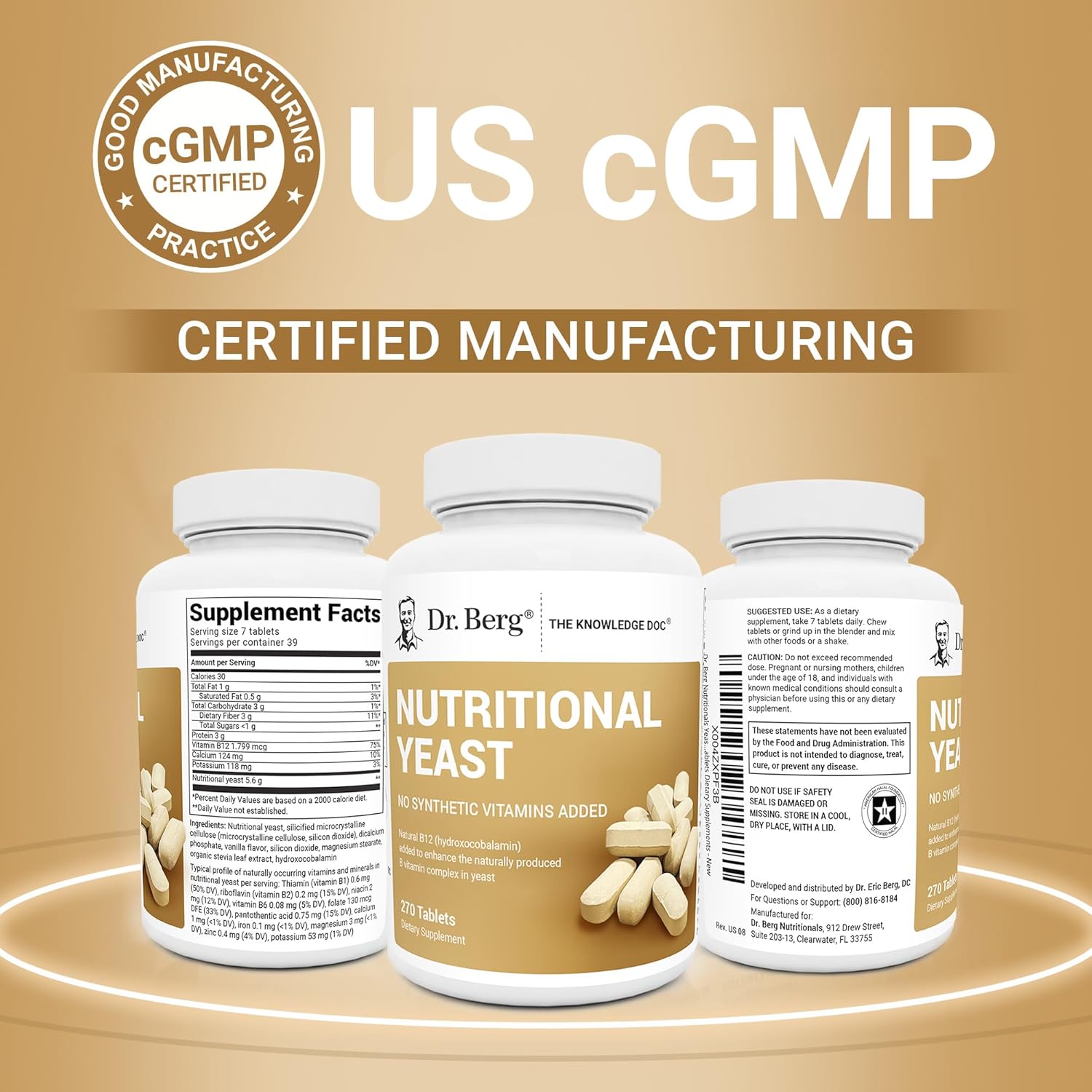 Dr. Berg Nutritionals Comprimidos de Levadura Nutricional con Vitamina B12 – Complejo B Completo – Sabor Vainilla Orgánica – 270 Comprimidos Veganos