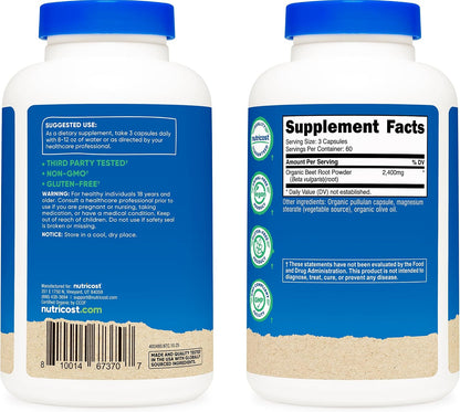 Nutricost Raíz de Remolacha Orgánica 2400mg, 180 Cápsulas - Certificado CCOF – Image 4