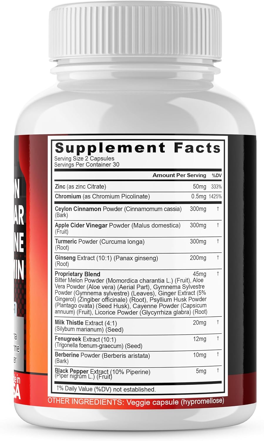 Vitamax Complejo de Canela de Ceilán, Vinagre de Manzana y Cúrcuma con Ginseng, Berberina y 12 Ingredientes Más - 60 Cápsulas