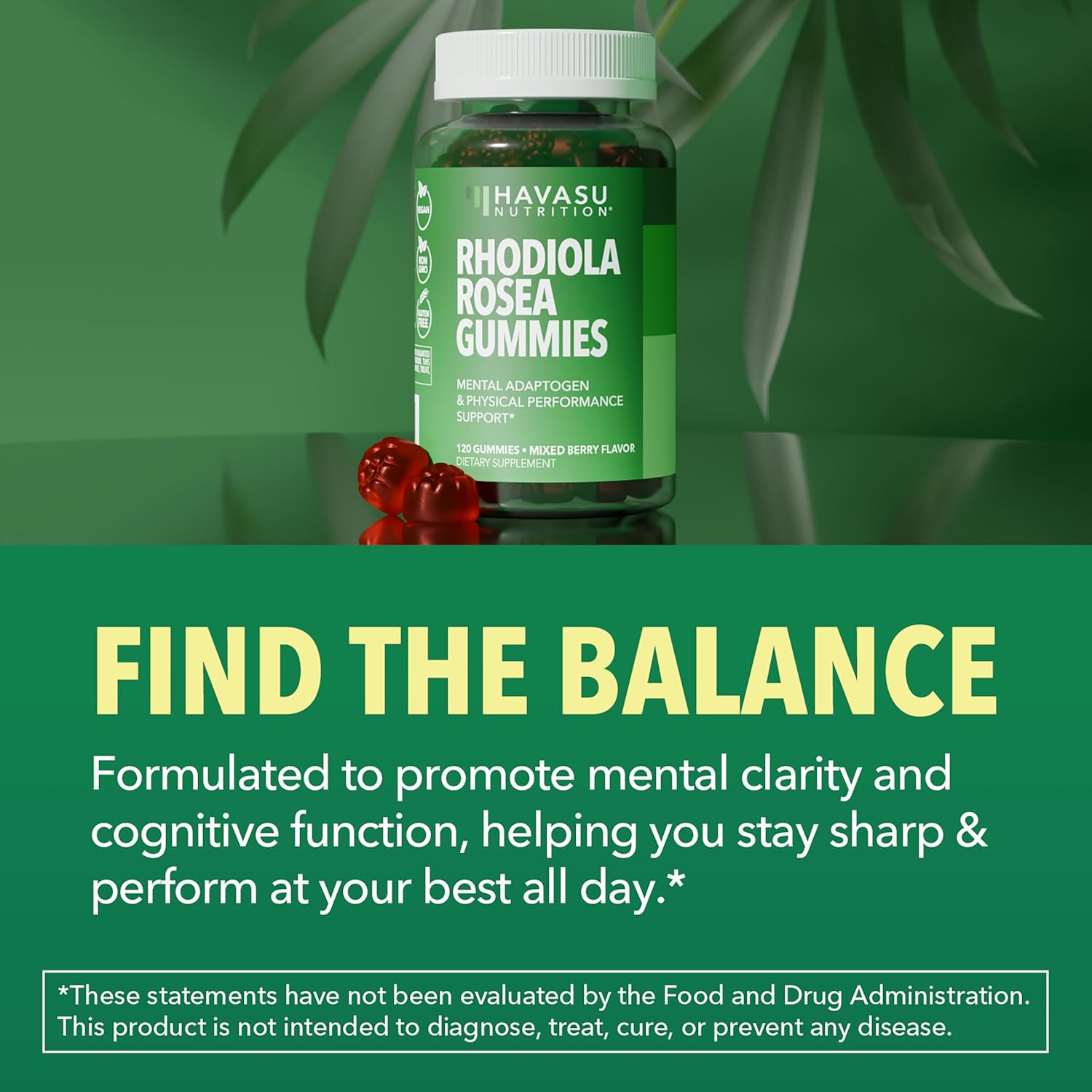 Rhodiola Rosea en Gominolas - Sin Azúcar - Adaptógeno Vegano - 120 Unidades - Sabor Frutos del Bosque