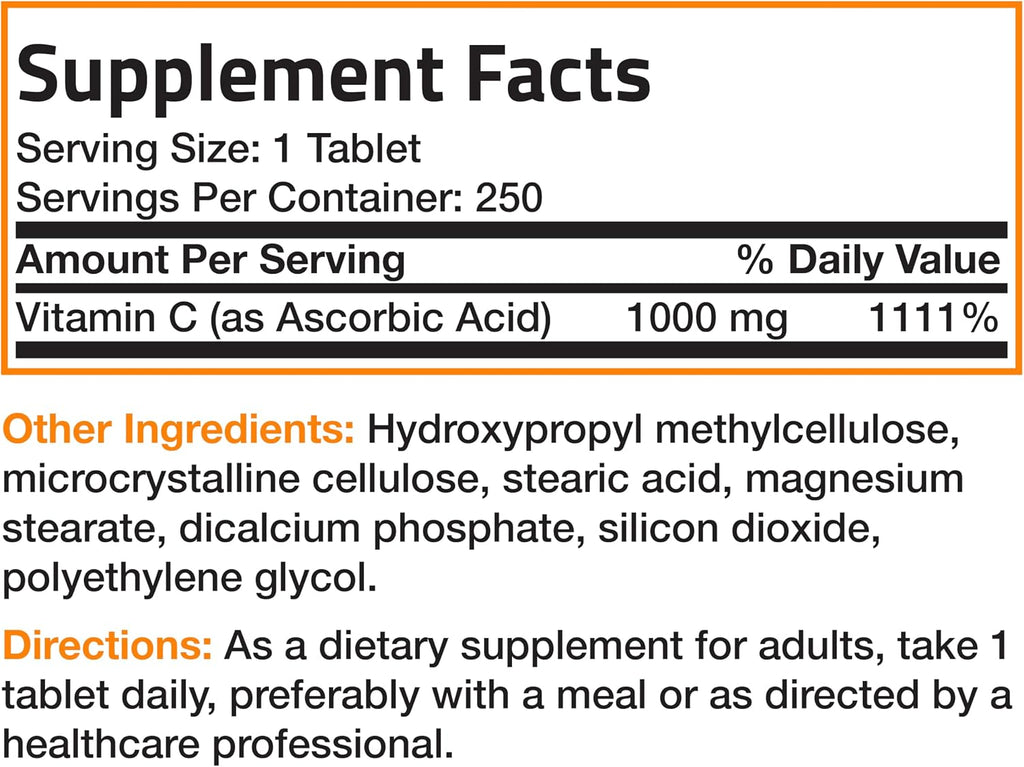 Bronson Vitamin C 1000 mg Sustained Release - Non-GMO Ascorbic Acid - 250 Tablets