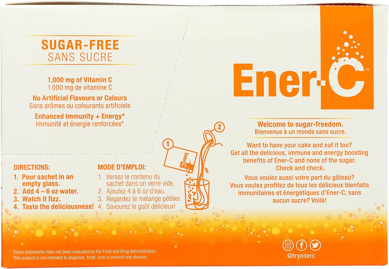 Ener-C, Naranja Sin Azúcar, Mezcla de Vitamina C, 30 Sobres, 160 g