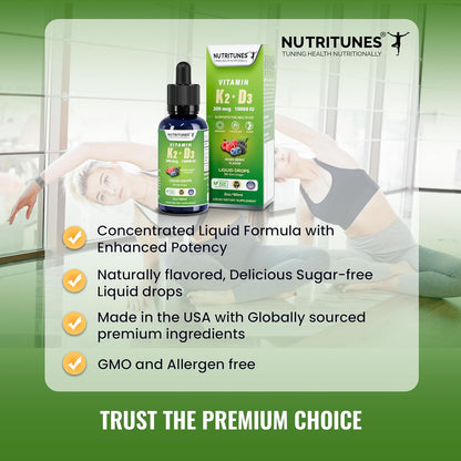 Nutritunes K2 D3 Liquid Drops – Vitamina D3 10.000 UI y K2 200 mcg – Complemento de Alta Potencia – Sabor a Bayas Mixtas – – Image 4