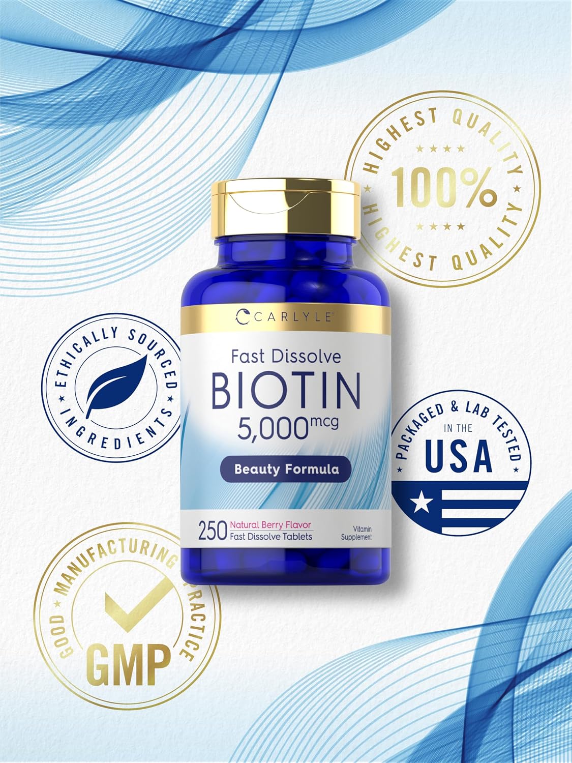 Carlyle Biotina 5000mcg - 250 Comprimidos de Disolución Rápida