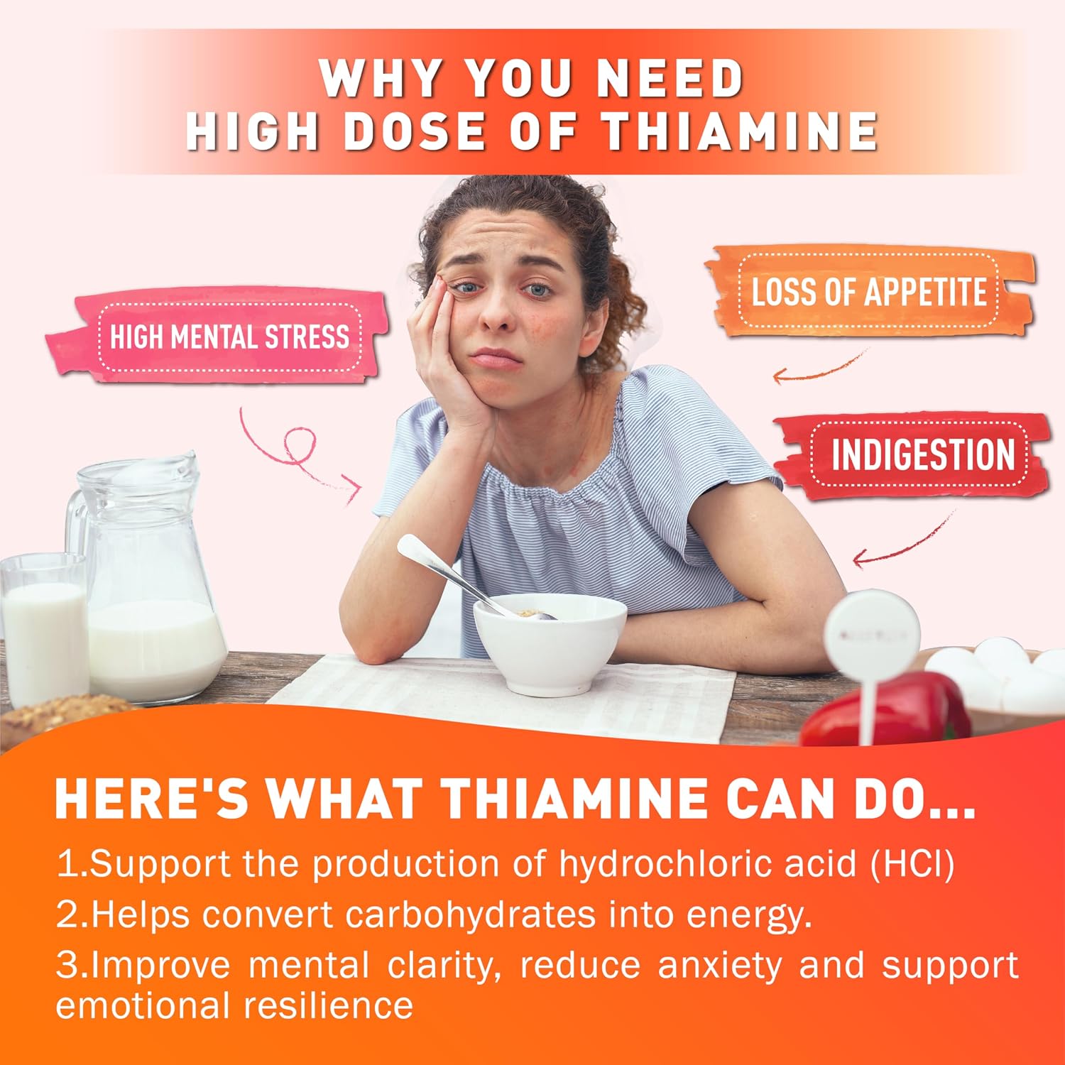 Joywiit Gominolas de Vitamina B1 500mg, Suplemento de Tiamina para Adultos, con 600mg de Citrato de Calcio, Apoya el Sistema Nervioso, Vegano, Masticable Sabor Naranja Natural