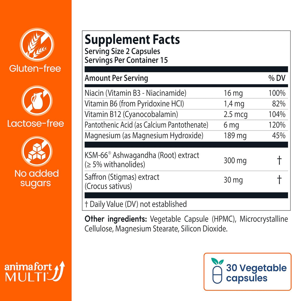 AnimaFort Multi - Ashwagandha KSM-66 y Azafrán - 30 Cápsulas