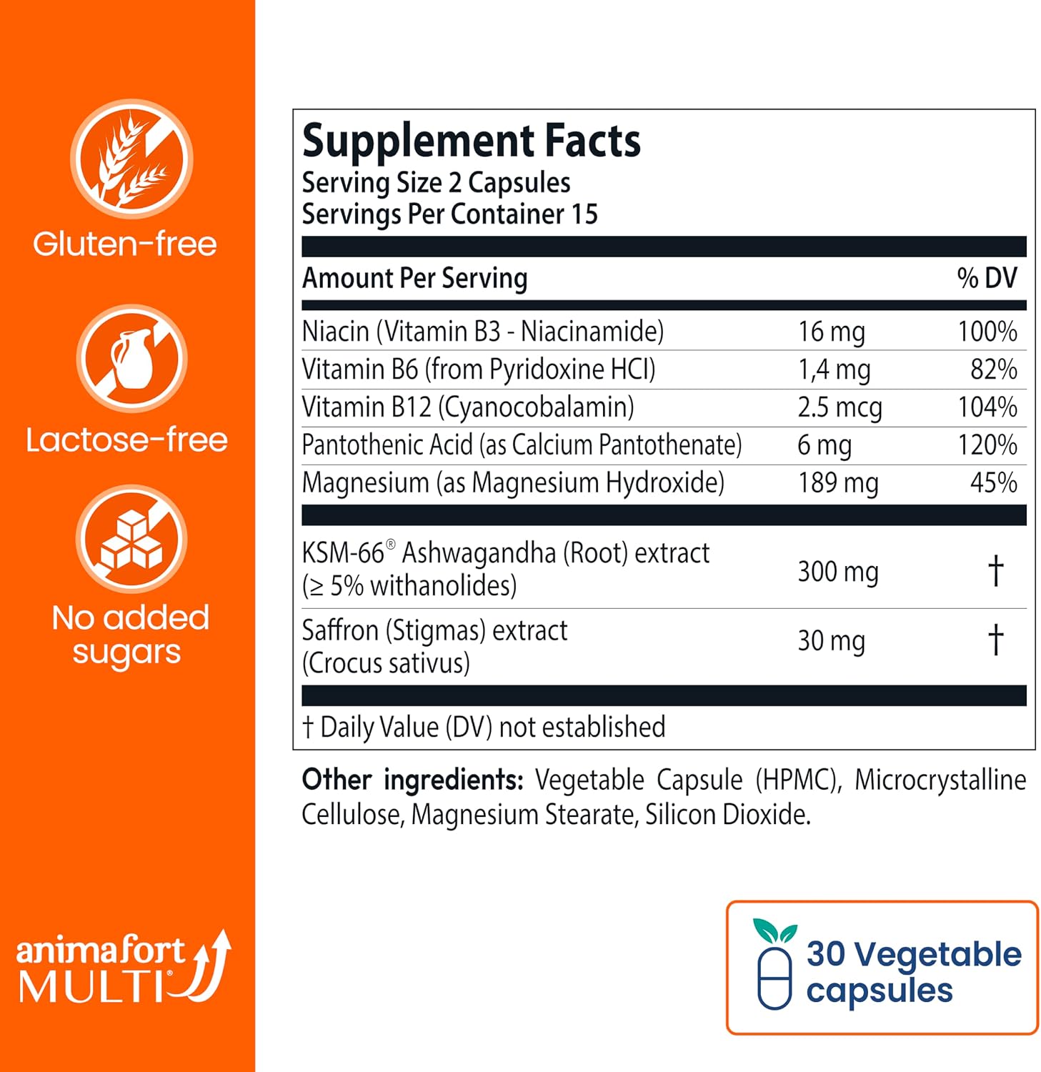 AnimaFort Multi - Ashwagandha KSM-66 y Azafrán - 30 Cápsulas